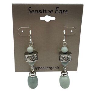 Sensitive Ears Hypoallergenic Silver & Green Drop Earrings For Women New